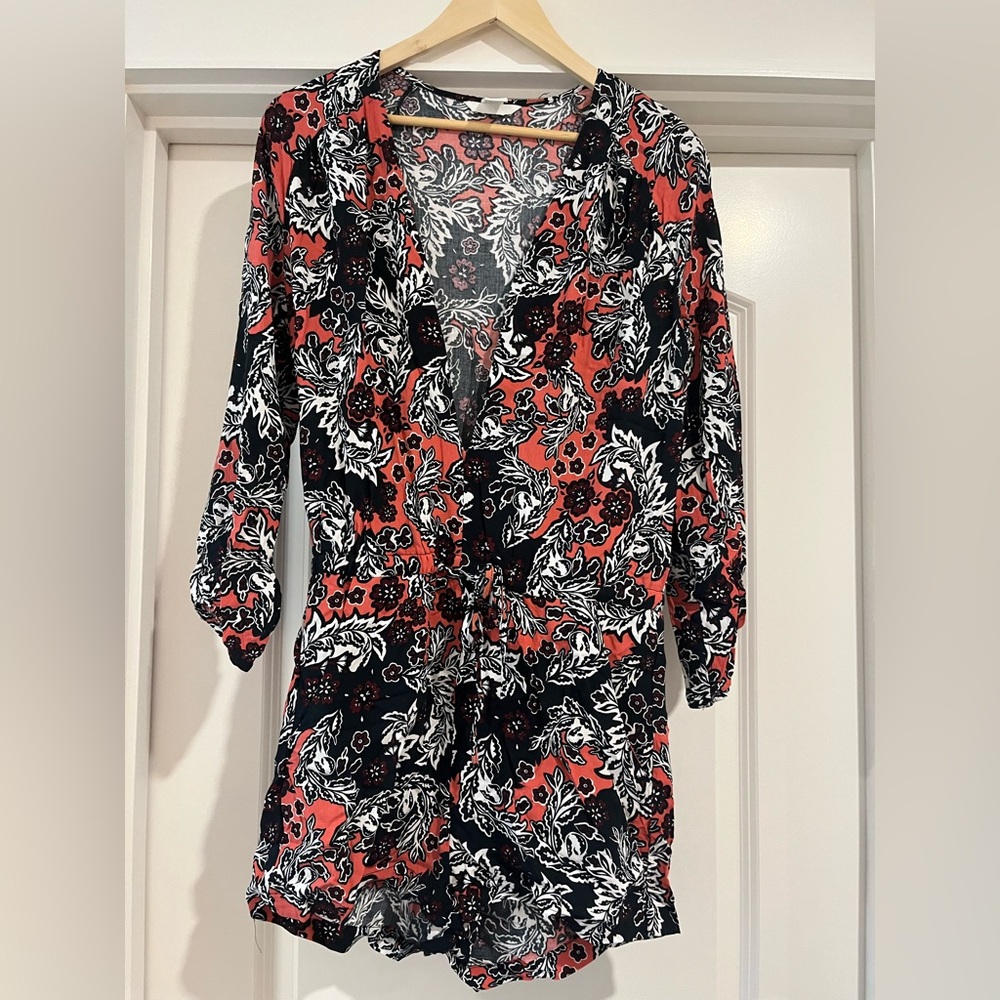 Floral Print Romper in Red and Black